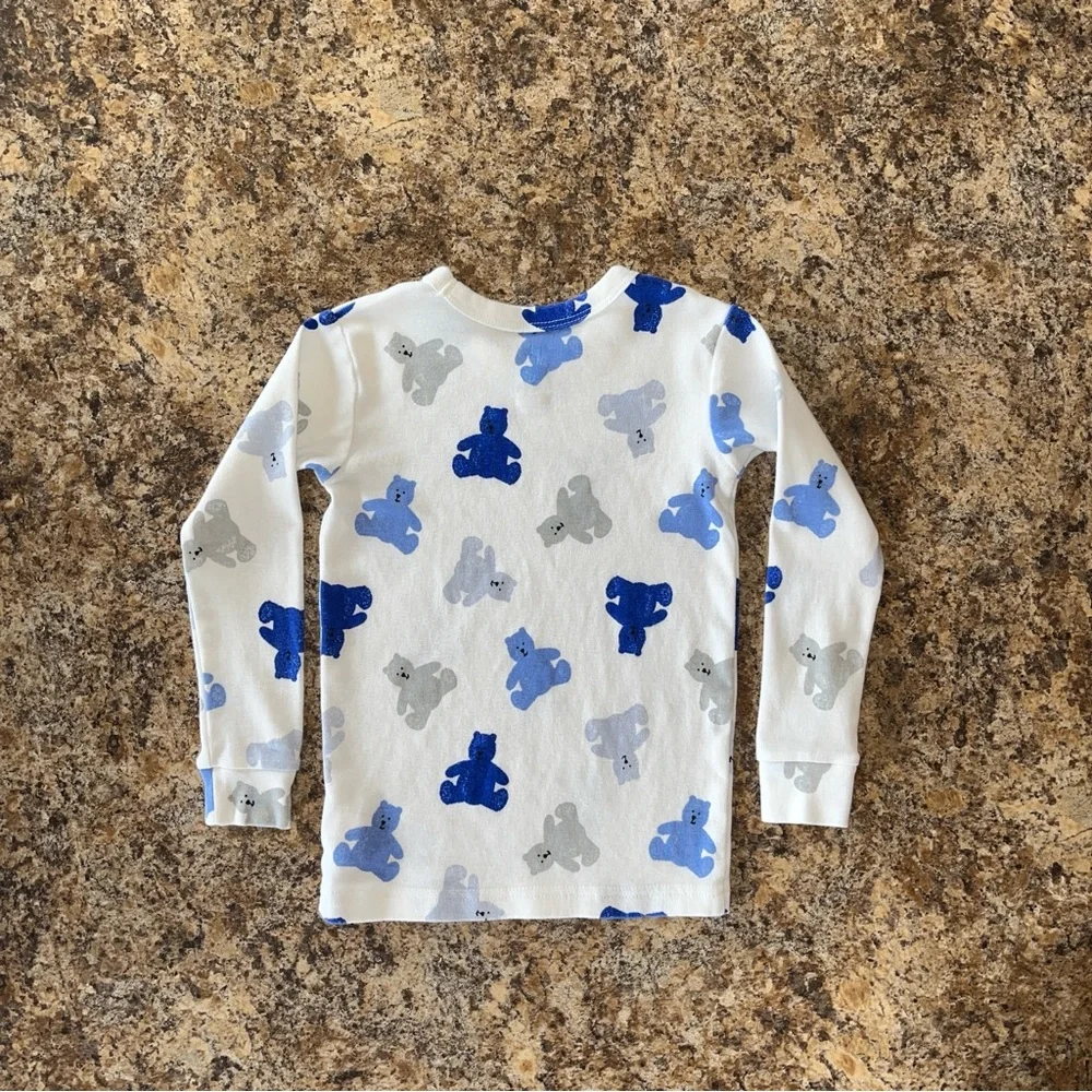 Gap Kids Organic Cotton Long Sleeve Top Bottoms PJ Set Blue Gray Bear Size 4